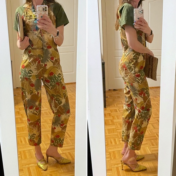 Vintage Pants - Vintage custom cotton jumpsuit in jungle print